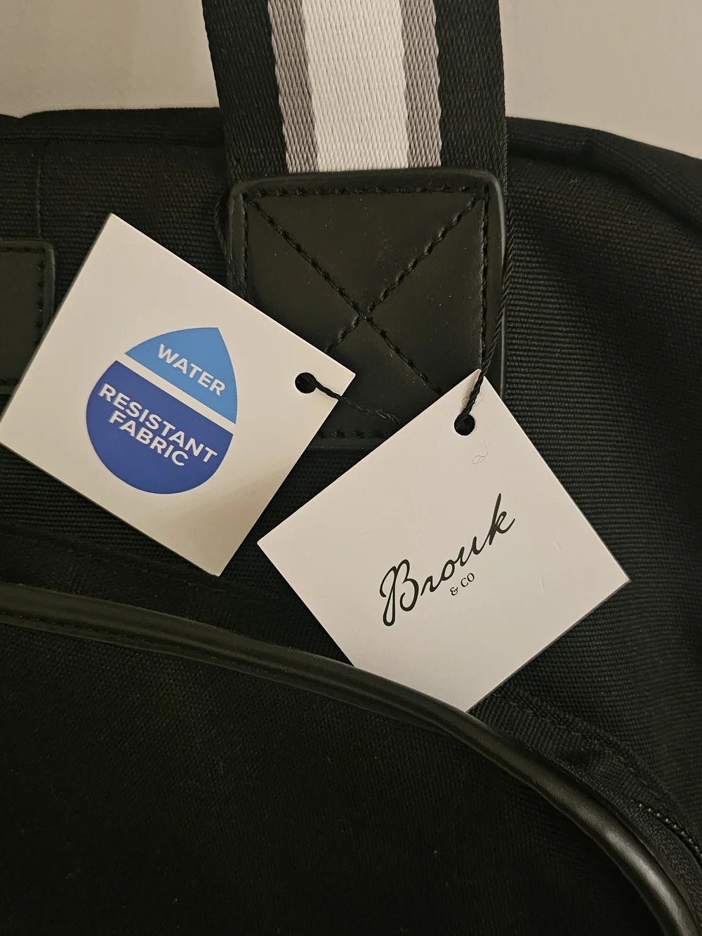 Black Duffel Tote with Contrast White-Striped Handles